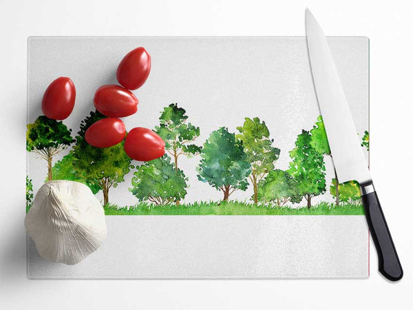 Green Tree Delight Glass Chopping Board