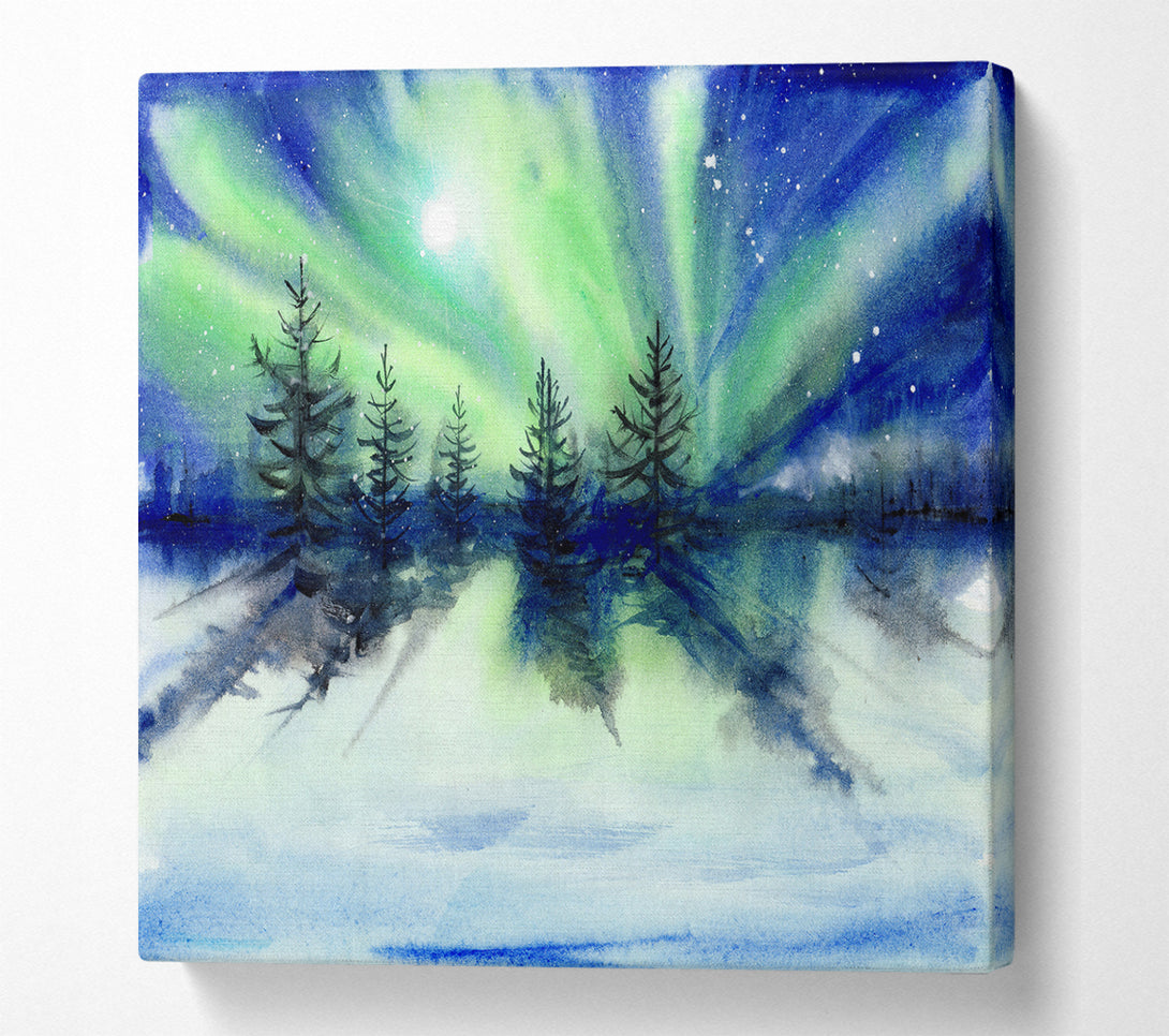 A Square Canvas Print Showing Northern Light Moon Burst Square Wall Art