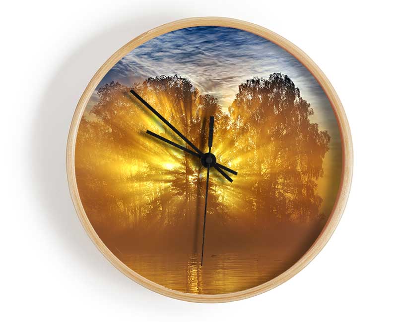 Golden Sunburst Tree Clock - Wallart-Direct UK