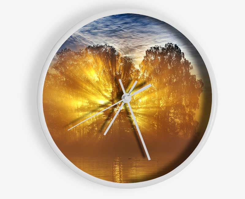 Golden Sunburst Tree Clock - Wallart-Direct UK