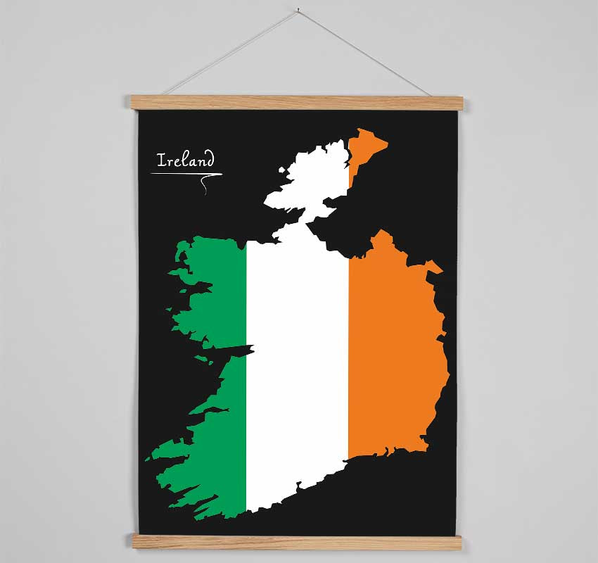 Irish Flag Over Map Hanging Poster - Wallart-Direct UK