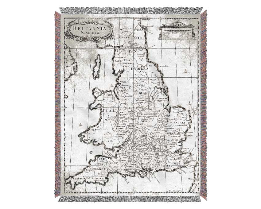 Old Saxon Map Of The UK Woven Blanket