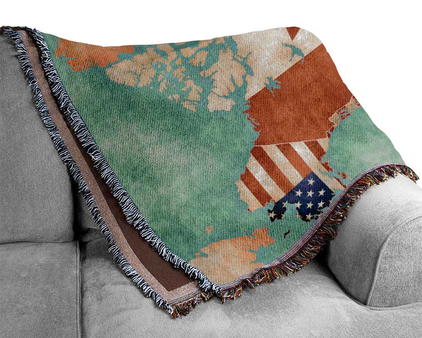 Canada And American Map Woven Blanket