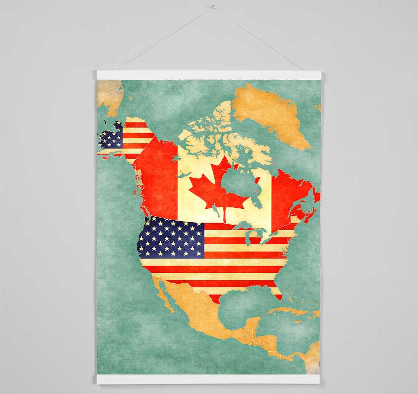 Canada And American Map Hanging Poster - Wallart-Direct UK