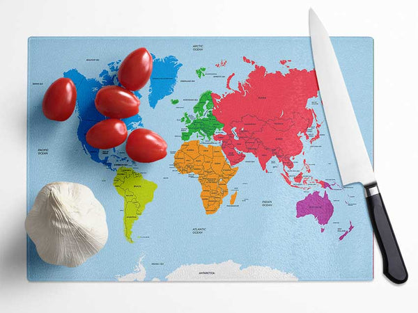 Map Of The World 1 Glass Chopping Board