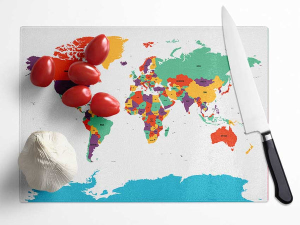 Map Of The World 11 Glass Chopping Board