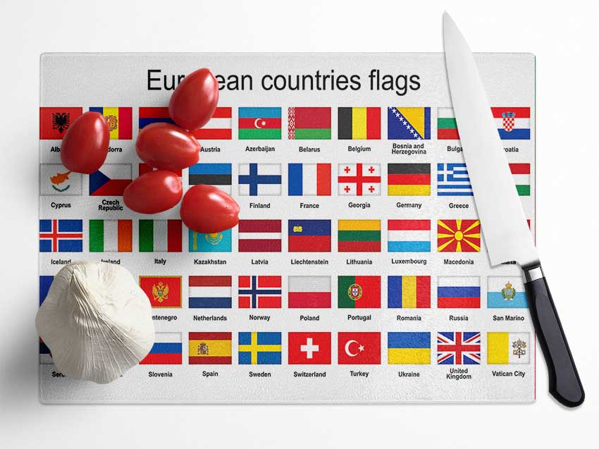 European Country Flags Glass Chopping Board