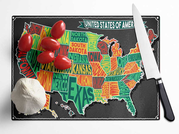 States Of America 3 Glass Chopping Board