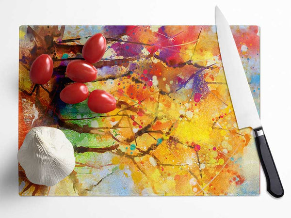 Autumn Trees 2 Glass Chopping Board