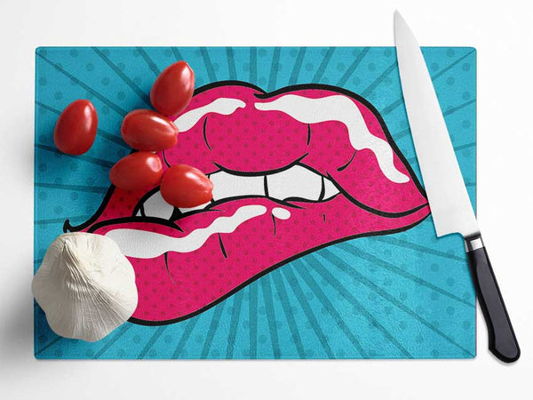 Pink Lips Glass Chopping Board