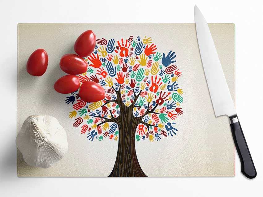 Hands Of The Tree Glass Chopping Board