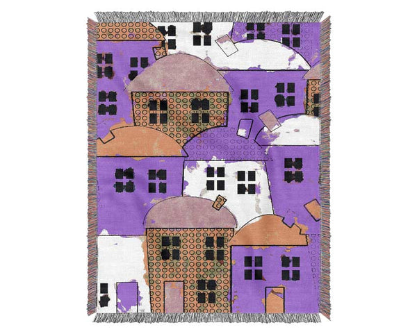 Colourful Town Houses Woven Blanket