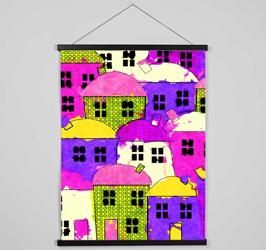 Colourful Town Houses Hanging Poster - Wallart-Direct UK