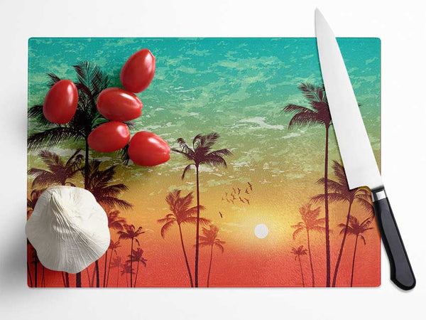 LA Sunset Skies Glass Chopping Board