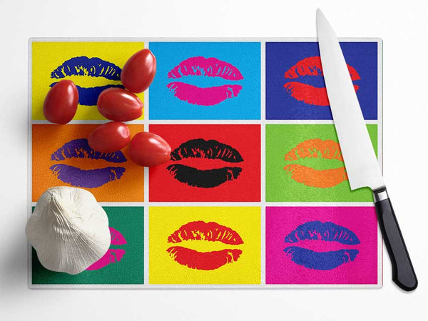 Lips Pop Art Glass Chopping Board