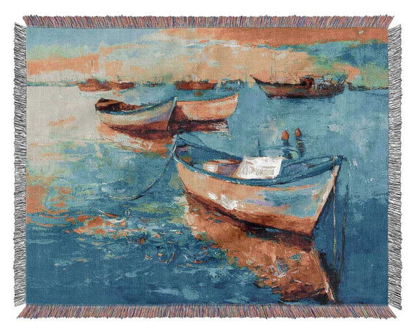 Sail Boats On The Sunset Waters Woven Blanket