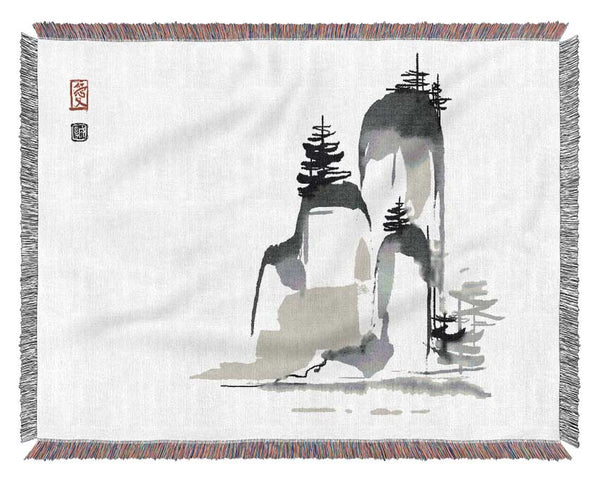 Chinese Mountain Trees Woven Blanket