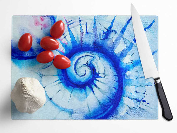 Blue Spiral Shell Glass Chopping Board