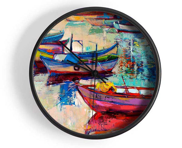 Colourful Boats On The Water Clock - Wallart-Direct UK