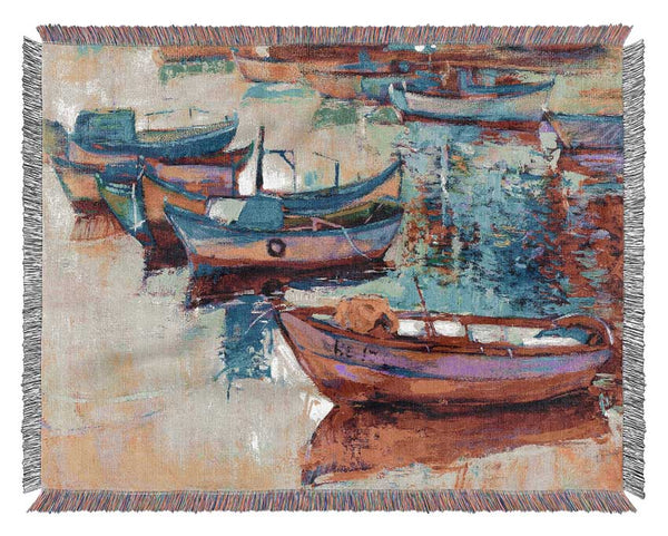 Colourful Boats On The Water Woven Blanket