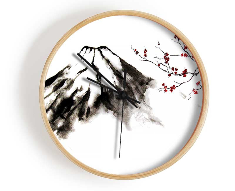 Japanese Cherry Blossom Mountain Clock - Wallart-Direct UK