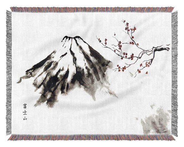 Japanese Cherry Blossom Mountain Woven Blanket