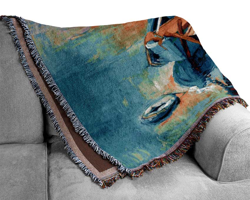 Golden Sail Boat Waters Woven Blanket