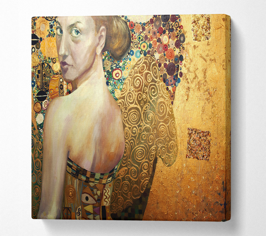 A Square Canvas Print Showing Klimt Golden Square Wall Art