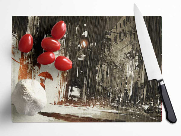 Down Pour in The City Glass Chopping Board