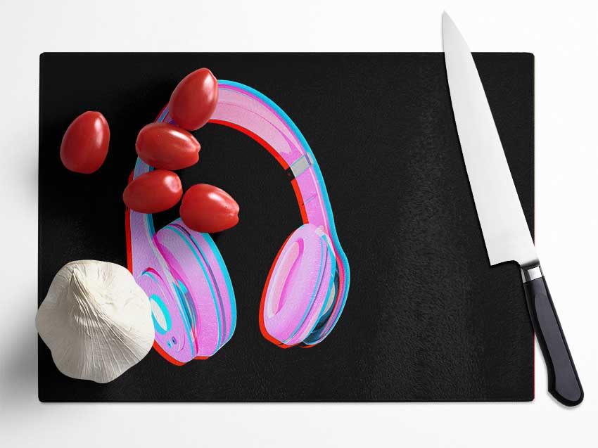 Funky Pink Headphones Glass Chopping Board