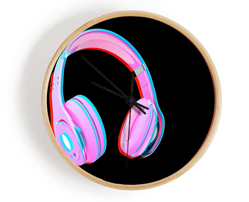 Funky Pink Headphones Clock - Wallart-Direct UK