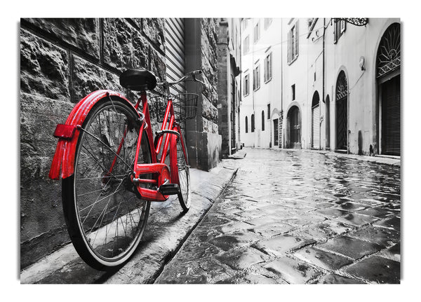 Red Bicycle In The Cobbled Streets