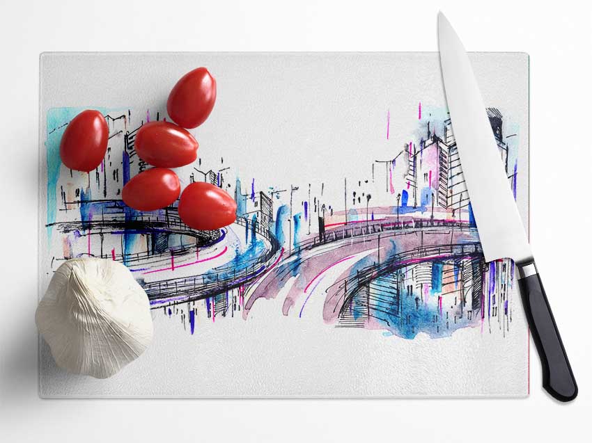 Ring Roads Through The City Glass Chopping Board