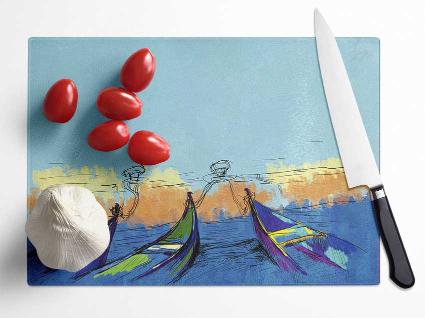 Gondolas In Venice Glass Chopping Board