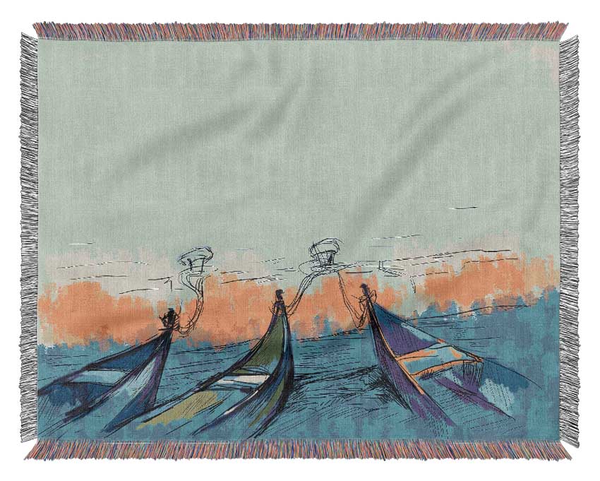 Gondolas In Venice Woven Blanket