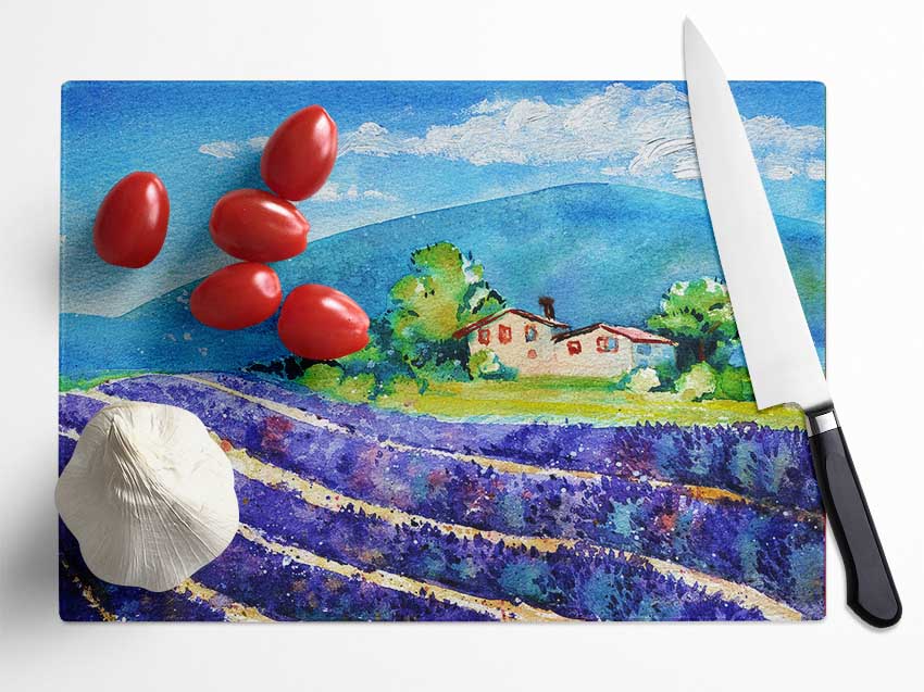 Lavender Fields In France Glass Chopping Board