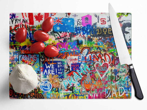 Graffiti Overload Glass Chopping Board