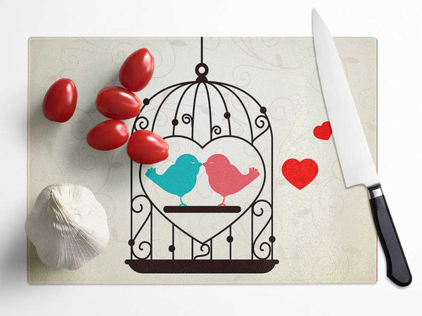 Love Birds Glass Chopping Board