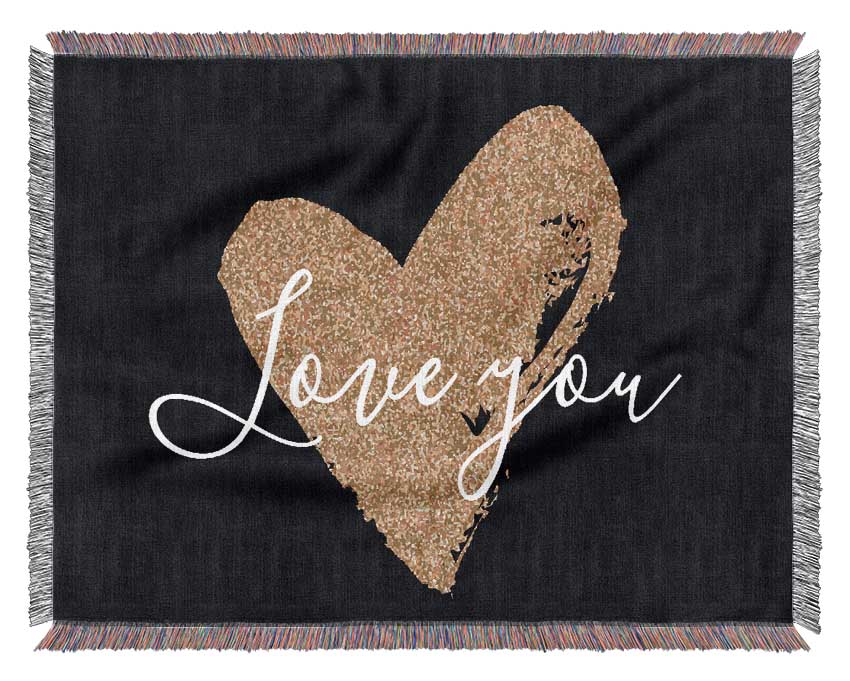 Love You Gold Heart Woven Blanket