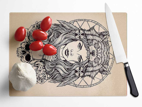 Indian Bear Woman Glass Chopping Board