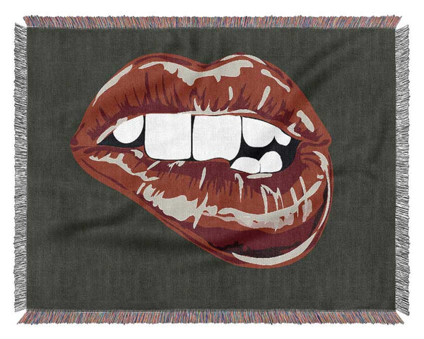 Red Lip Bite Woven Blanket