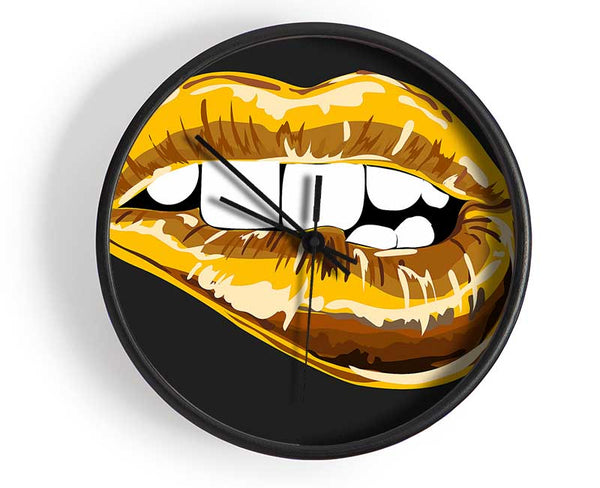 Gold Lip Bite Clock - Wallart-Direct UK