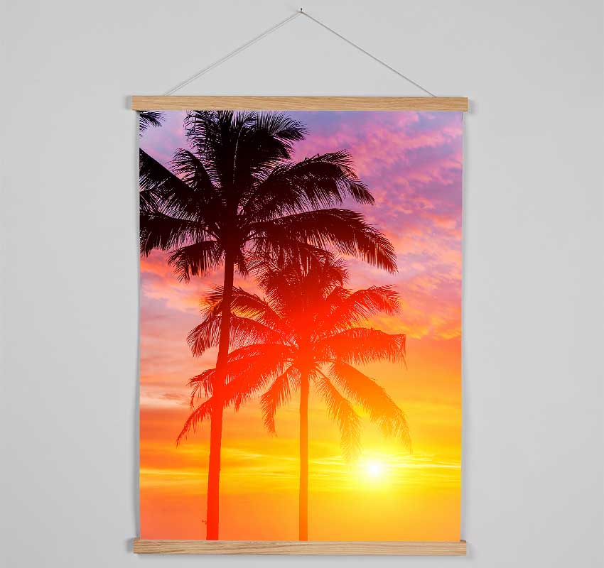 Sunset Palm Trees Hanging Poster - Wallart-Direct UK