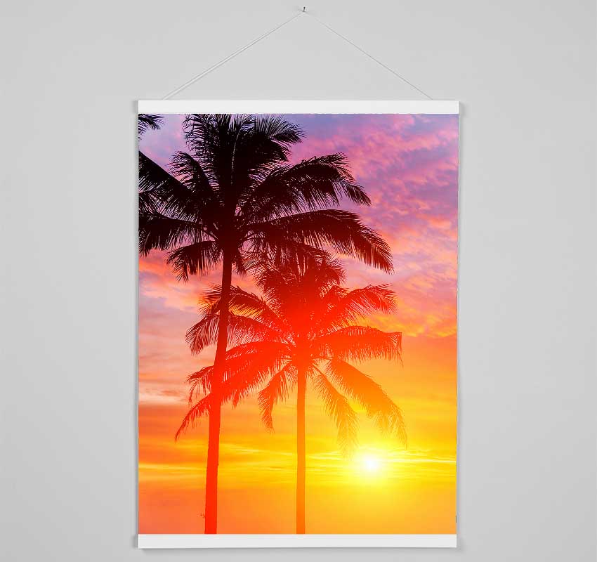 Sunset Palm Trees Hanging Poster - Wallart-Direct UK