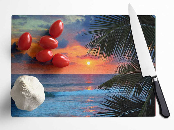 Stunning Blue Ocean Sunset Glass Chopping Board