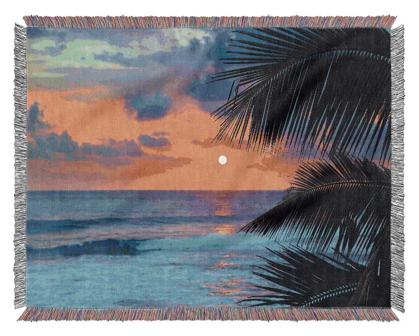 Stunning Blue Ocean Sunset Woven Blanket