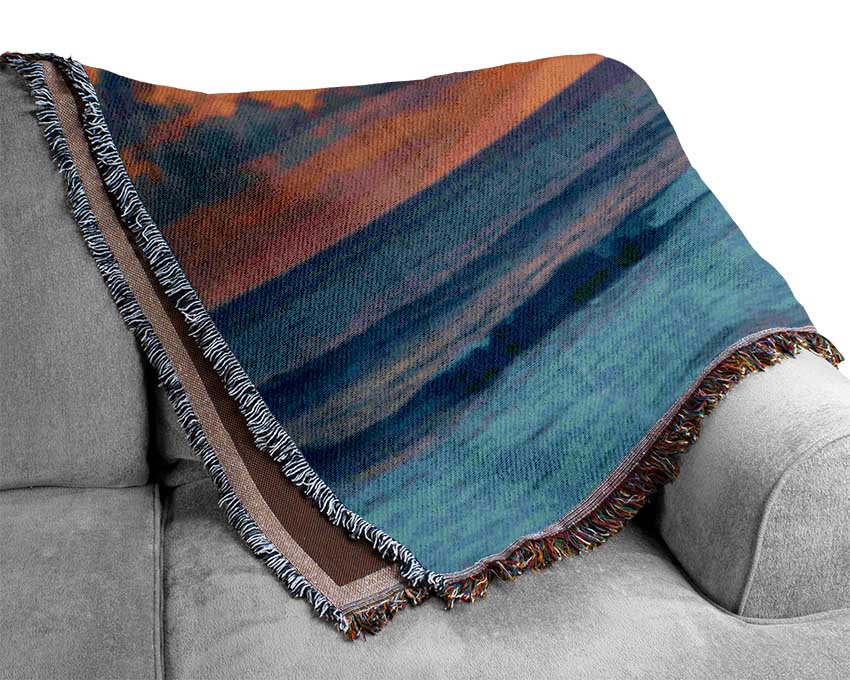 Stunning Blue Ocean Sunset Woven Blanket