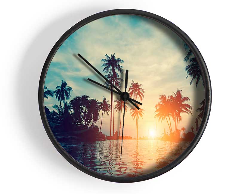 Palm Tree Waters Clock - Wallart-Direct UK