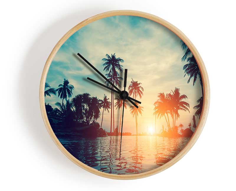 Palm Tree Waters Clock - Wallart-Direct UK