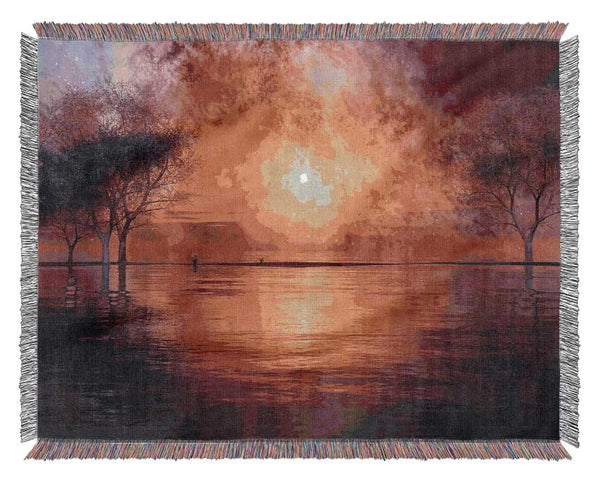 Fire Ocean Sunset Woven Blanket